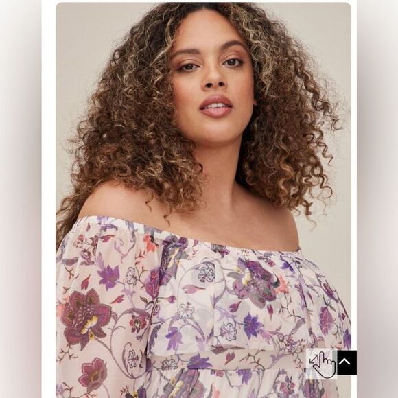 Torrid women’s 6x off shoulder puff sleeve tiered maxi dress floral mesh boho - Picture 12 of 12